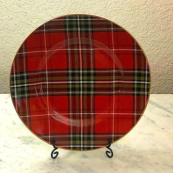 222 FIFTH WEXFORD RED SALAD PLATE 8 5/8TH INCH RED GREEN PLAID GOLD NEW - Picture 4 of 6